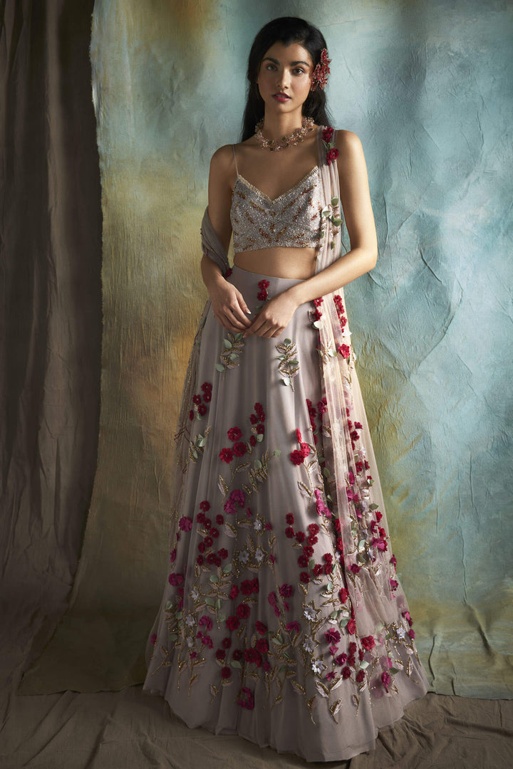 Pink Petunia Lehenga With Beaded Blouse And Dupatta