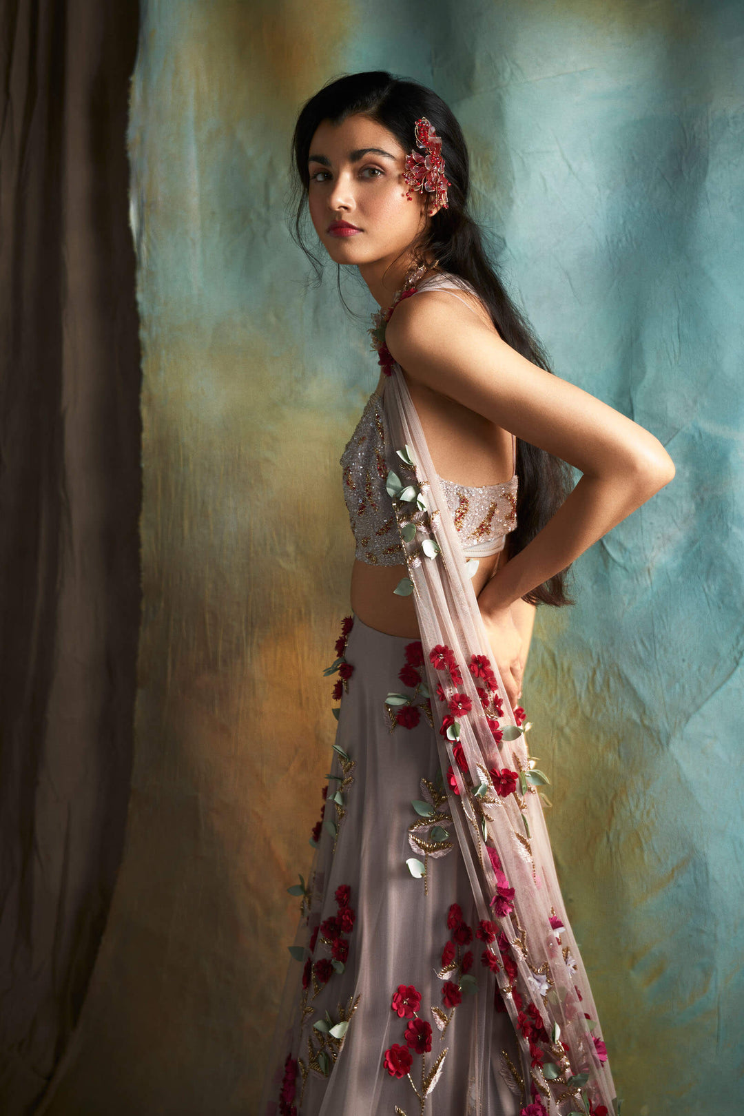 Pink Petunia Lehenga With Beaded Blouse And Dupatta