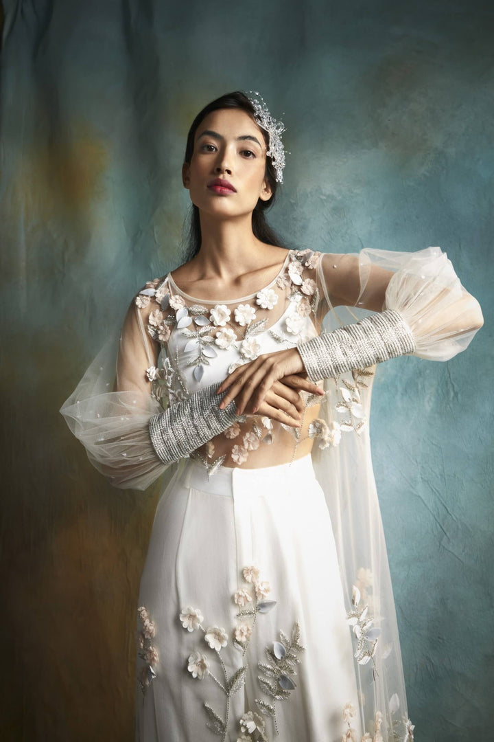 Blossom Tunic Set With Cropped Pants And Bralet (Ivory)