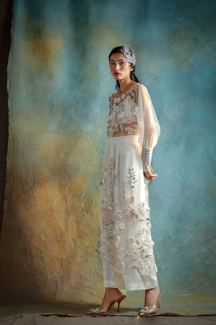 Blossom Tunic Set With Cropped Pants And Bralet (Ivory)