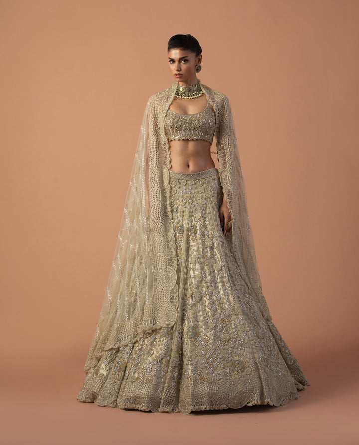 Gold Zoya Lehenga With 3D Embroidery And Mirror Work Blouse