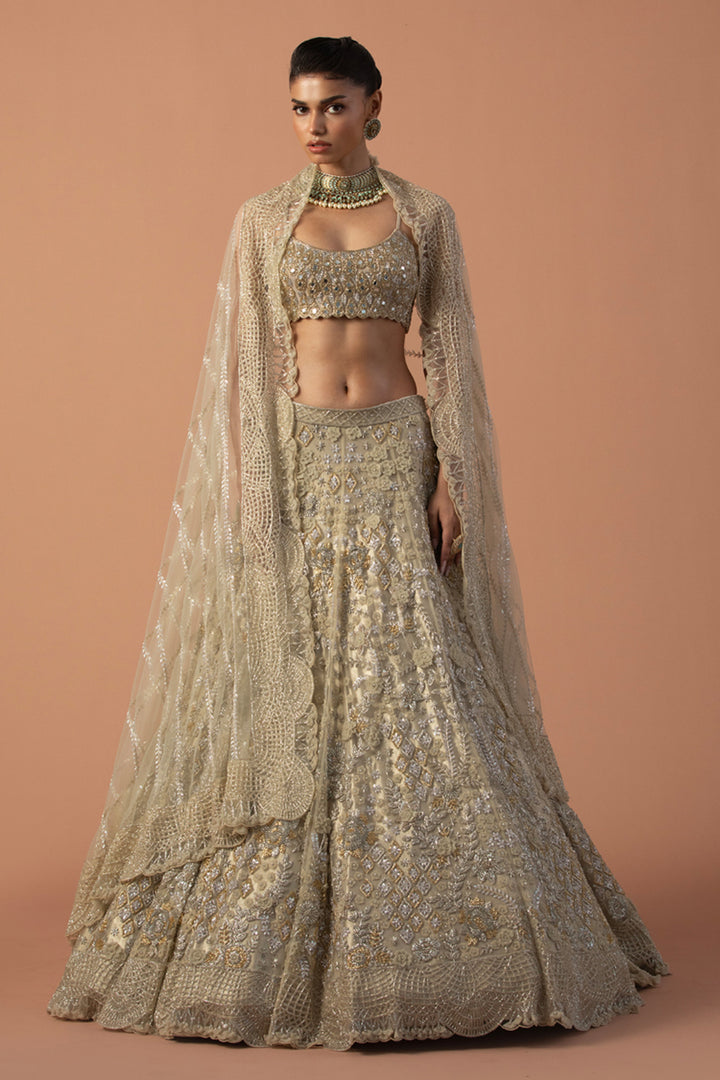 Gold Zoya Lehenga With 3D Embroidery And Mirror Work Blouse