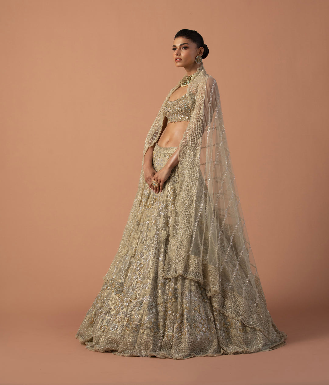 Gold Zoya Lehenga With 3D Embroidery And Mirror Work Blouse
