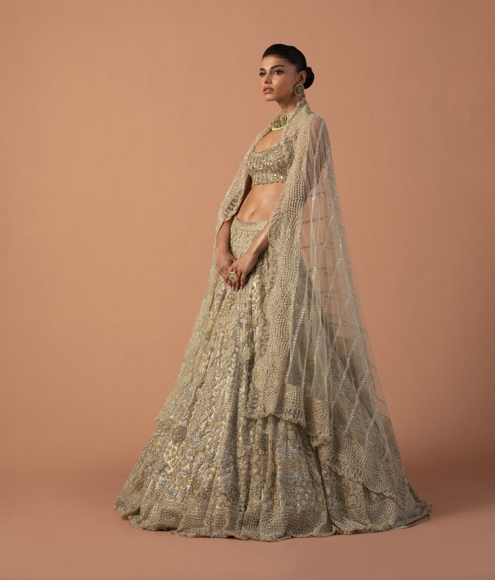 Gold Zoya Lehenga With 3D Embroidery And Mirror Work Blouse
