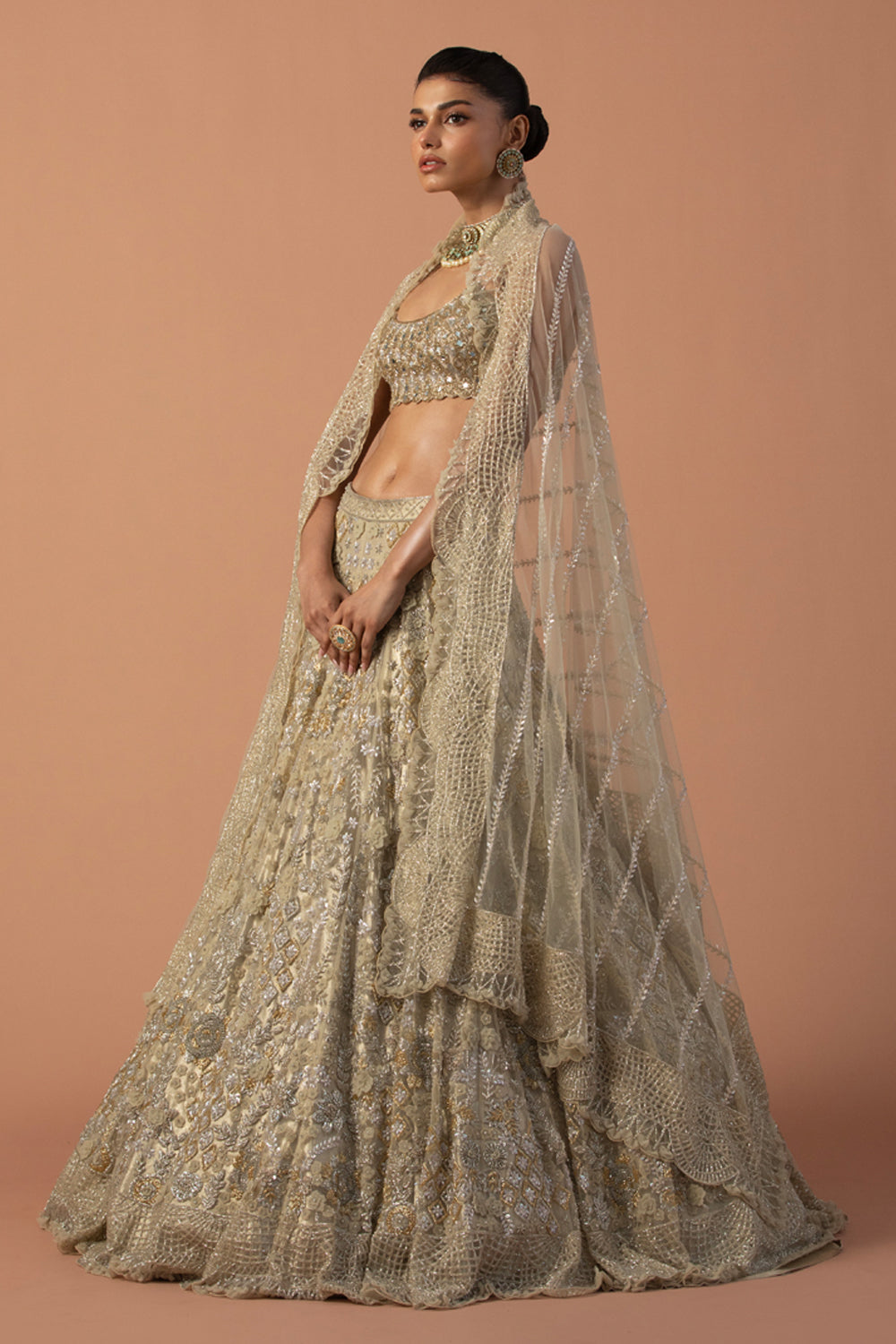 Gold Zoya Lehenga With 3D Embroidery And Mirror Work Blouse