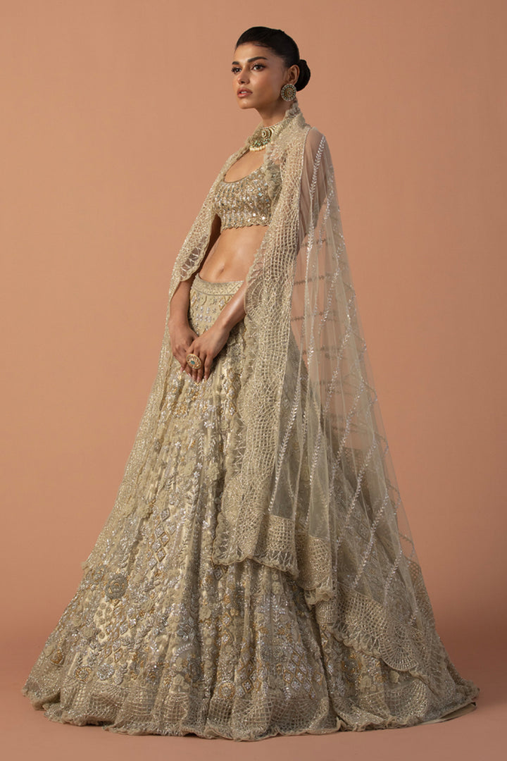 Gold Zoya Lehenga With 3D Embroidery And Mirror Work Blouse