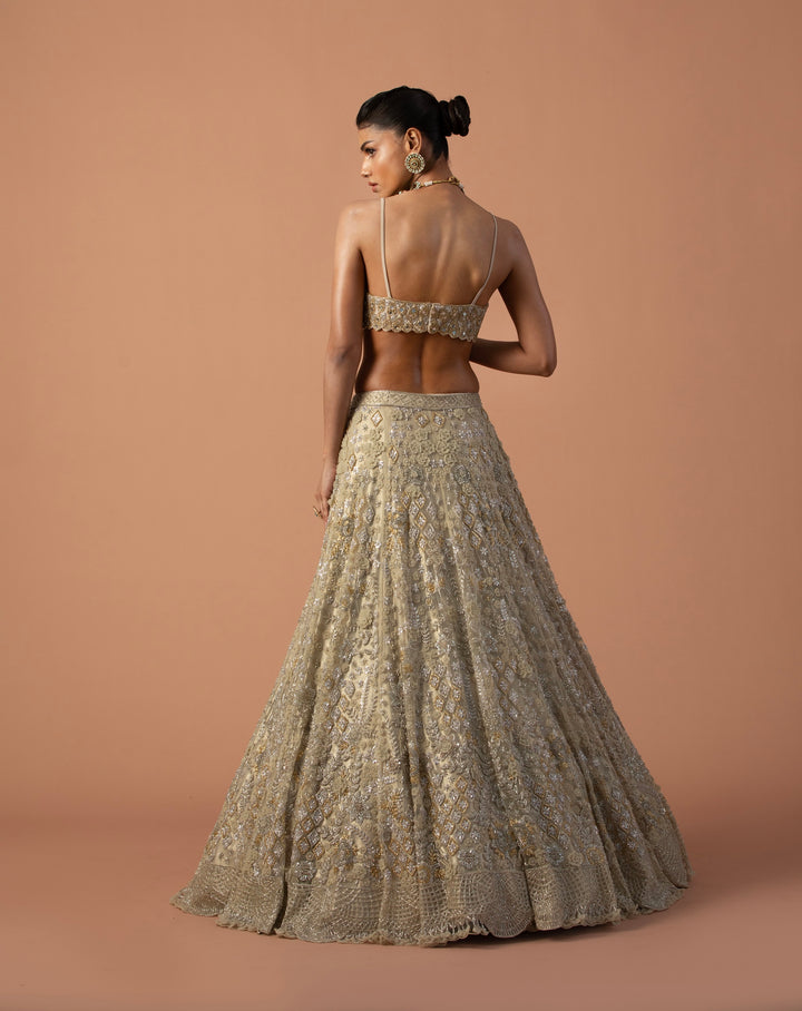 Gold Zoya Lehenga With 3D Embroidery And Mirror Work Blouse