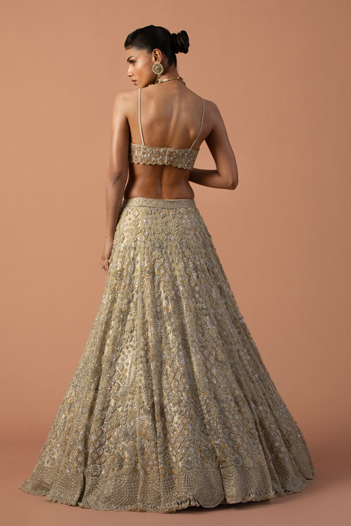 Gold Zoya Lehenga With 3D Embroidery And Mirror Work Blouse