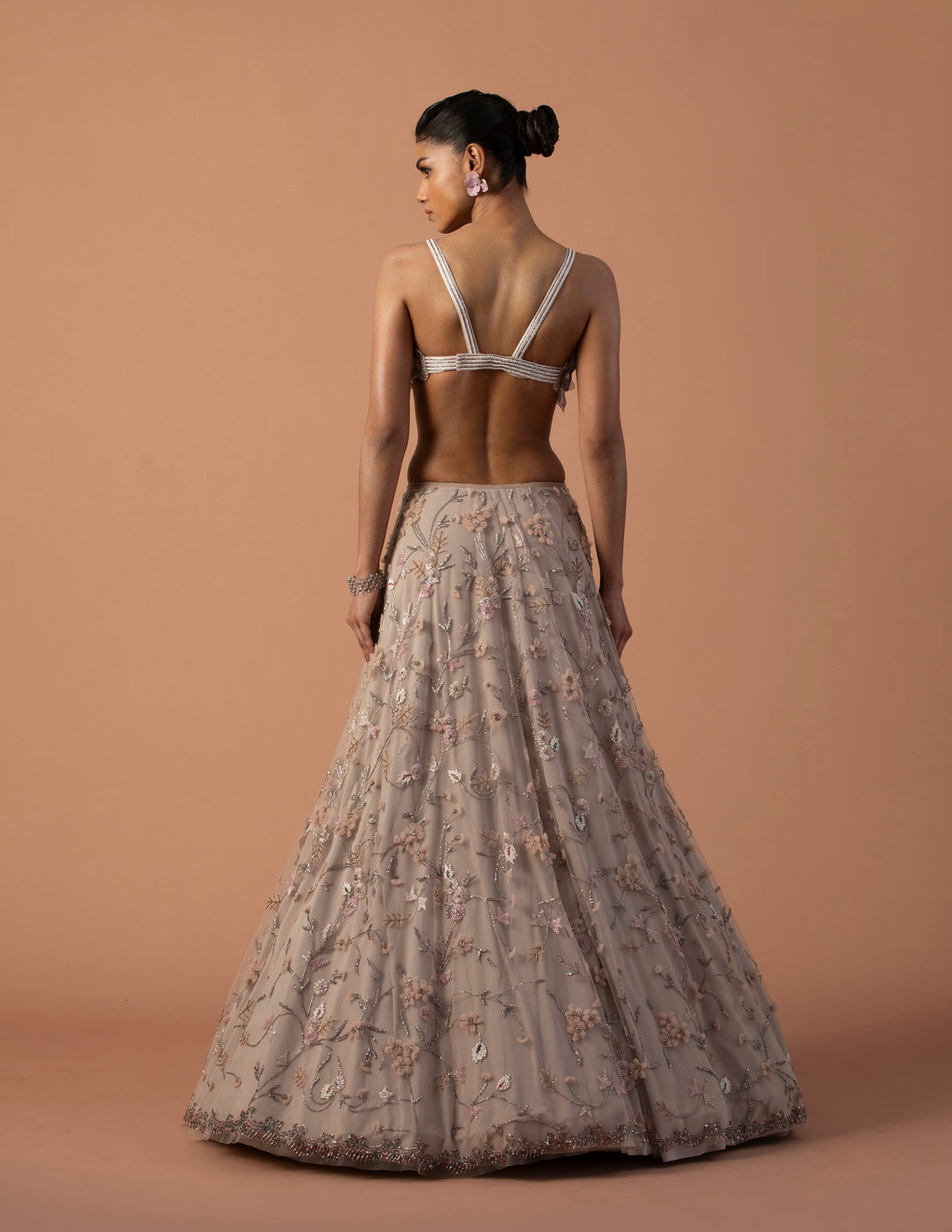 Pink 3D Tulle Flower Lehenga With Gardenia Blouse And Dupatta