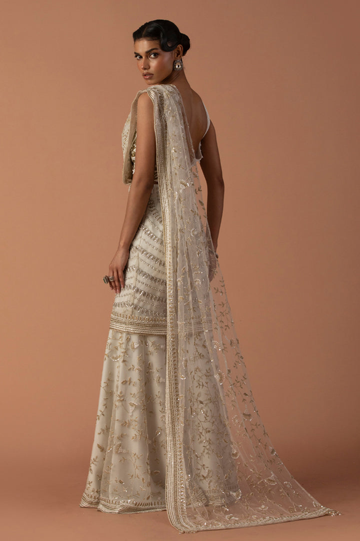 Ivory Sharara With Skirt Overlay With Thread Embroidery And Beaded Blouse