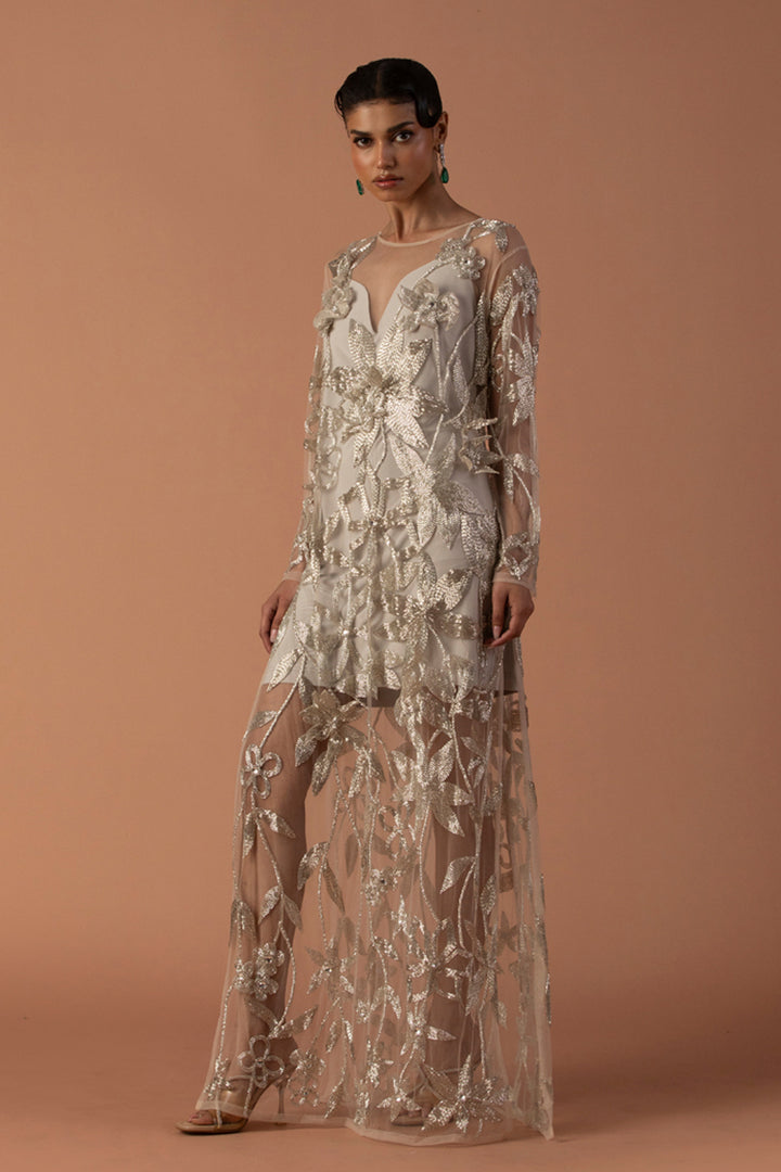 Iris Colum Gown With Floating 3D Flowers