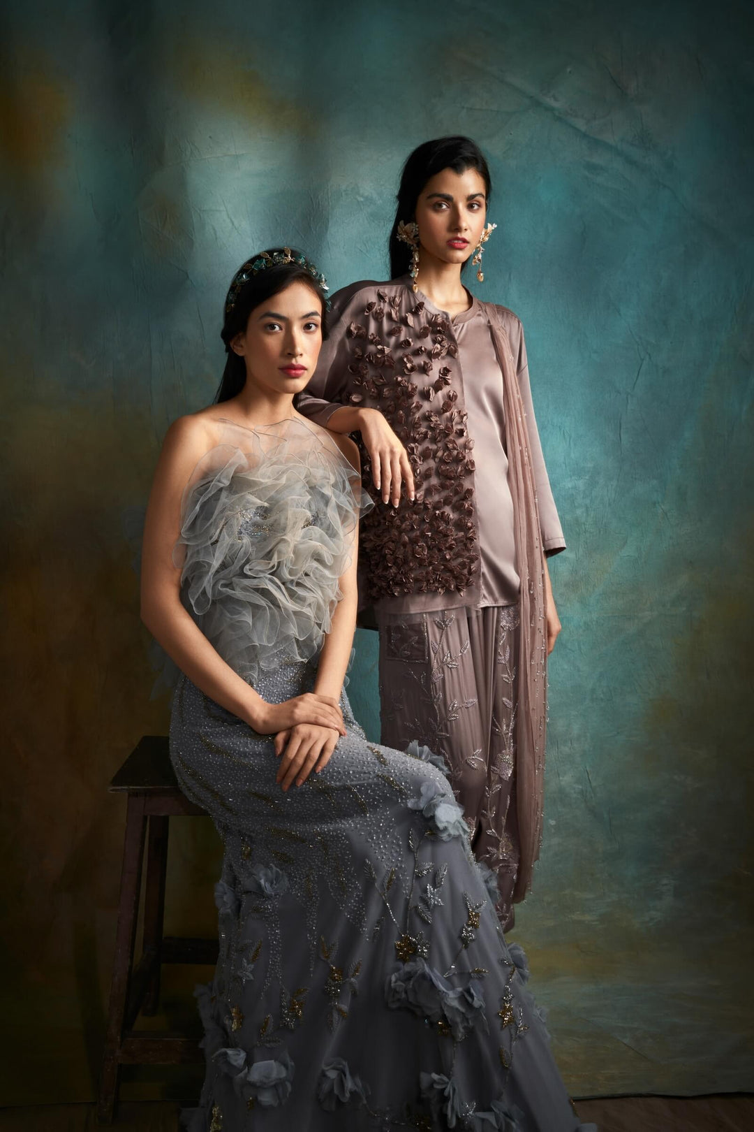 Grey Natasha Lehenga With Ruffled Poof Top