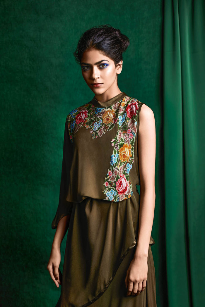Olive Layered Maxi With Convent Embroidery – Esha Sethi Thirani