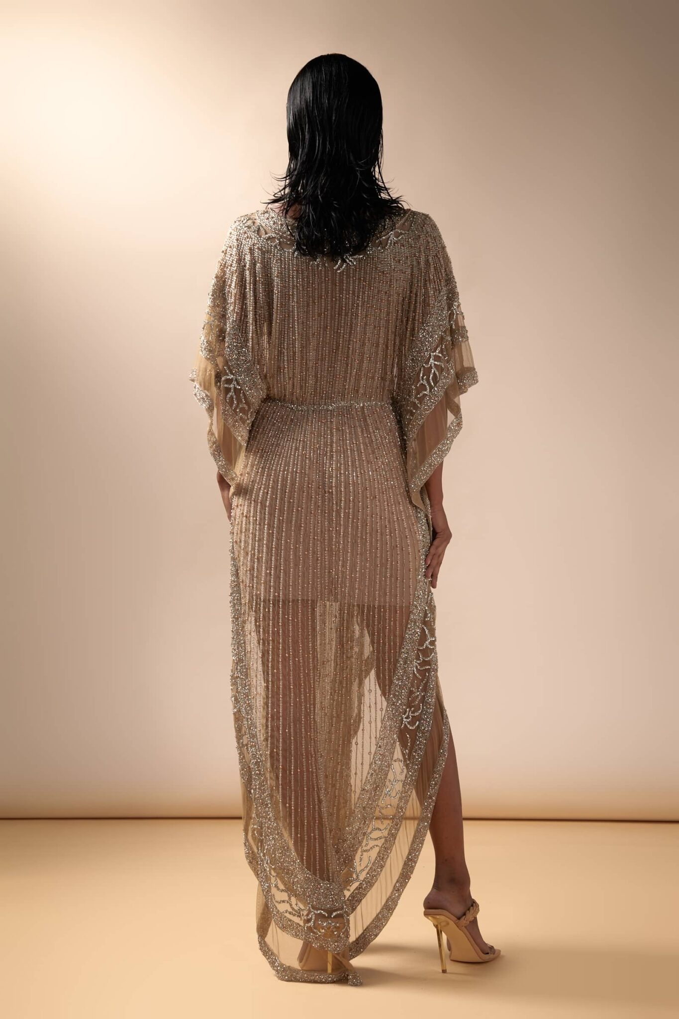 Crystal Embellished Caftan Nude Esha Sethi Thirani